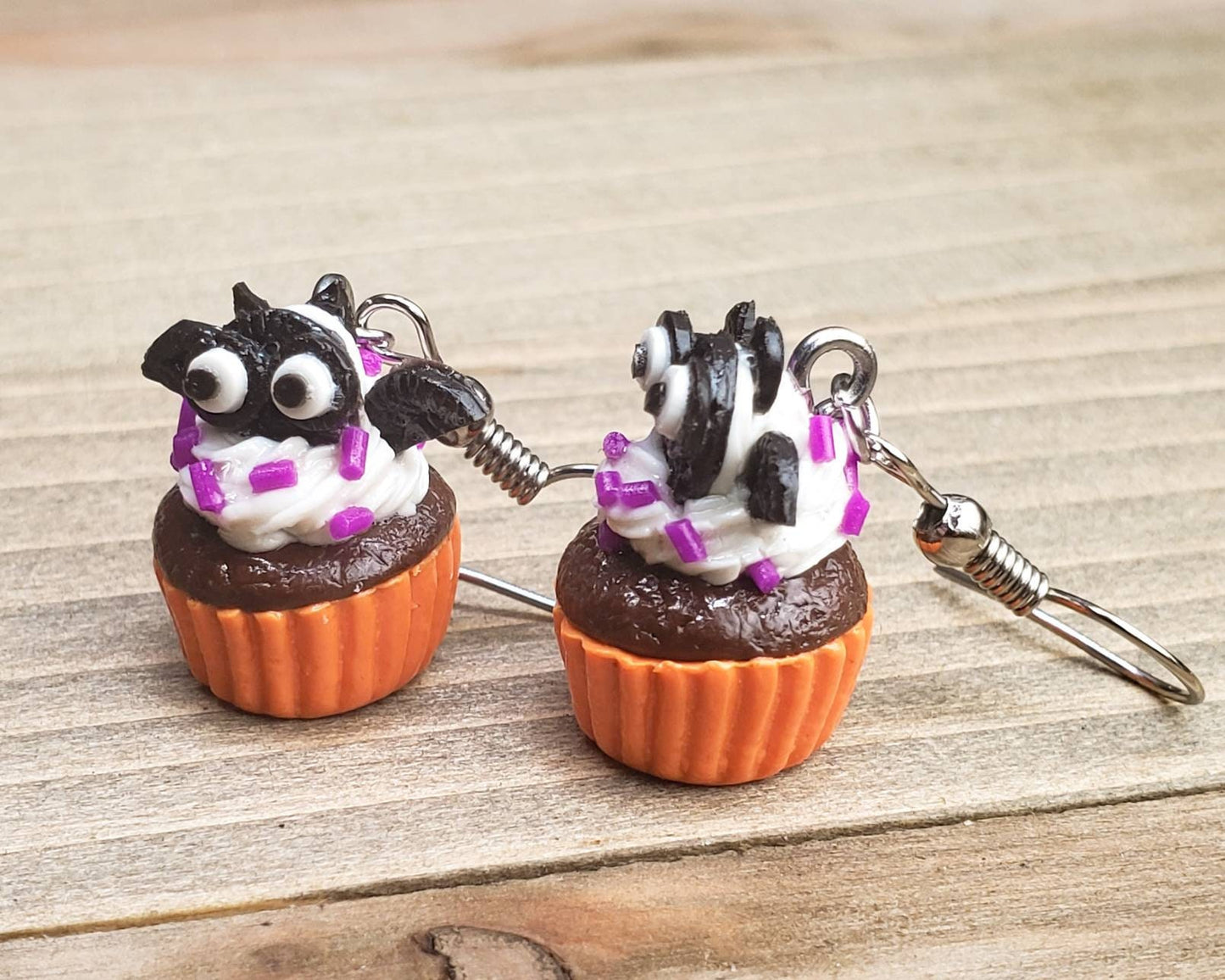 Chocolate Cookie Bat Cupcake Earrings