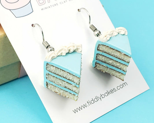Blue Birthday Cake Slice Earrings