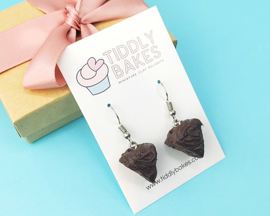 Chocolate Fudge Cake Slice Earrings