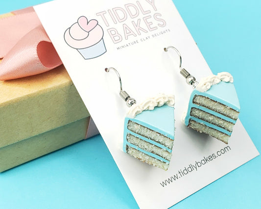 Blue Birthday Cake Slice Earrings