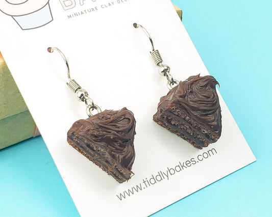 Chocolate Fudge Cake Slice Earrings