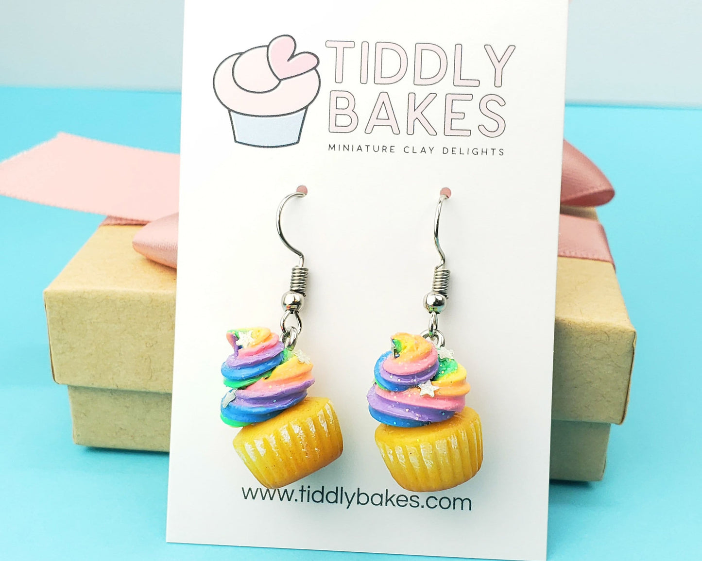Rainbow Star Cupcake Earrings