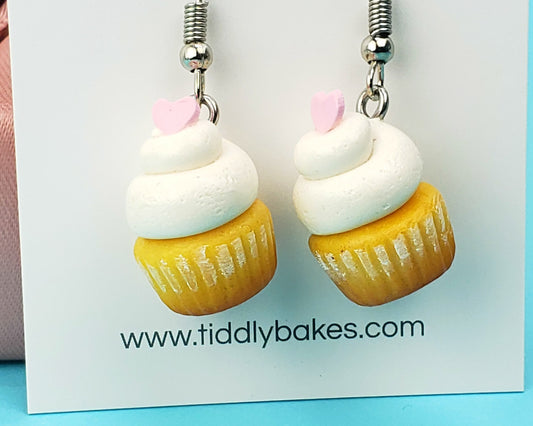 Vanilla Heart Cupcake Earrings