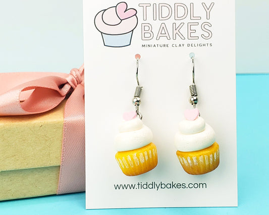 Vanilla Heart Cupcake Earrings