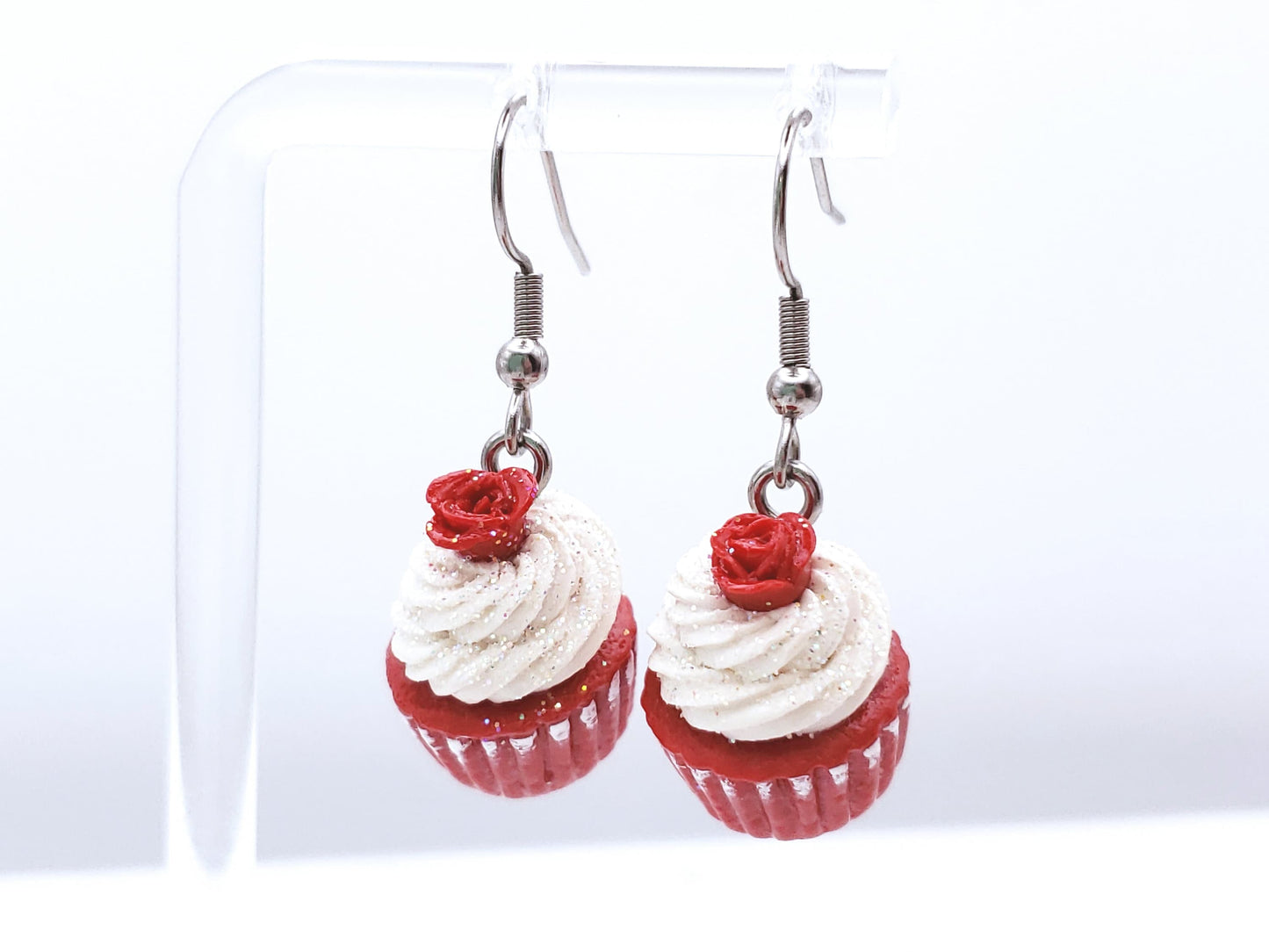 Red Velvet Rose Cupcake Earrings